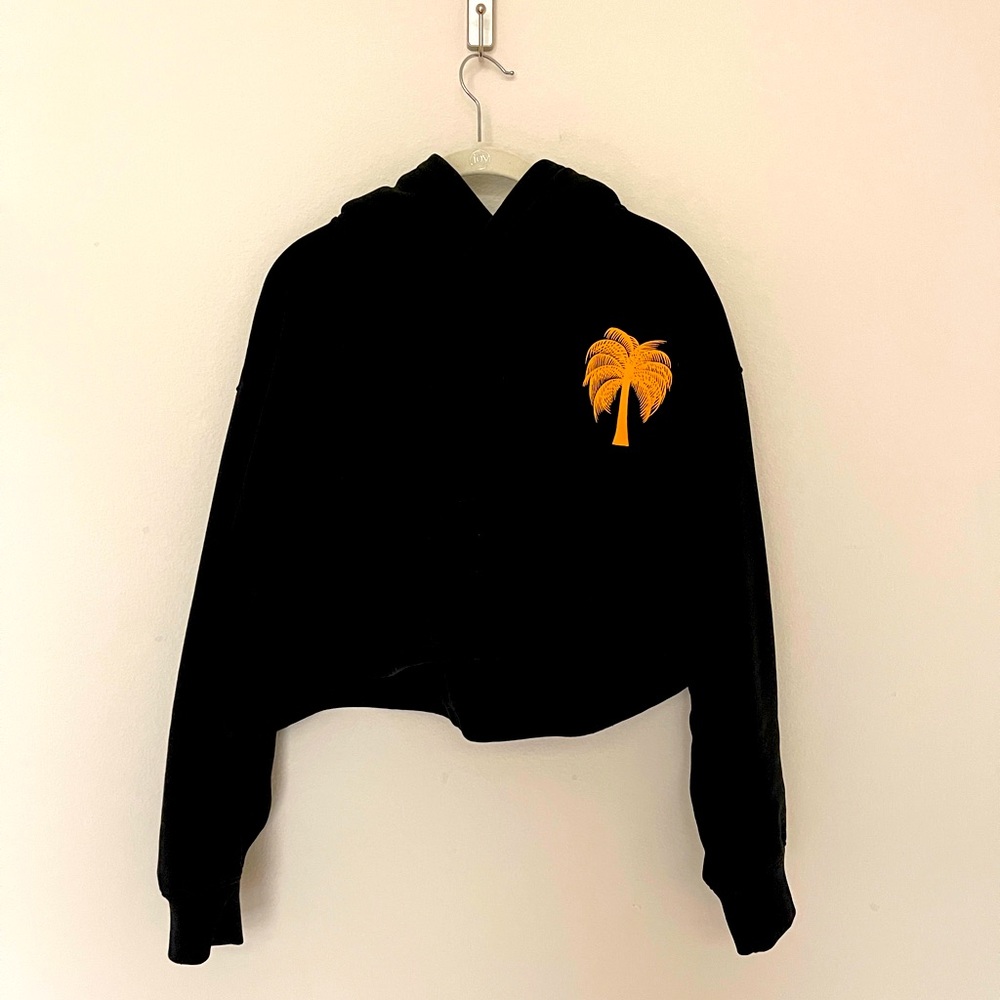 Cropped Hoodie Black with Print - Size M